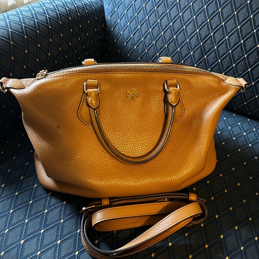 Tory Burch Pebbled Leather Satchel- Light Brown